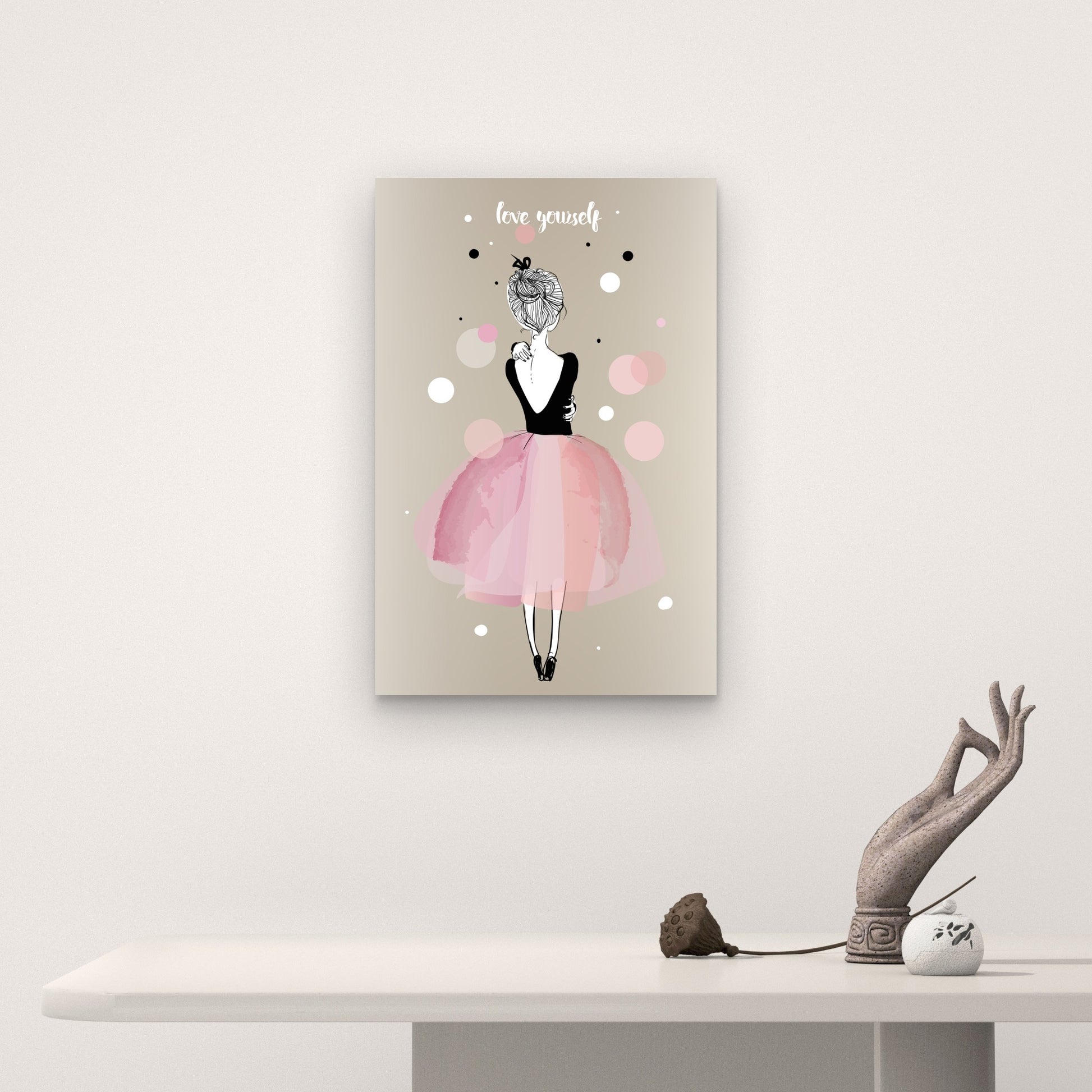 Pink Ballerina Love Youself Quote 60x90cm Metal Print Ready to Hang - Bella Home Decor