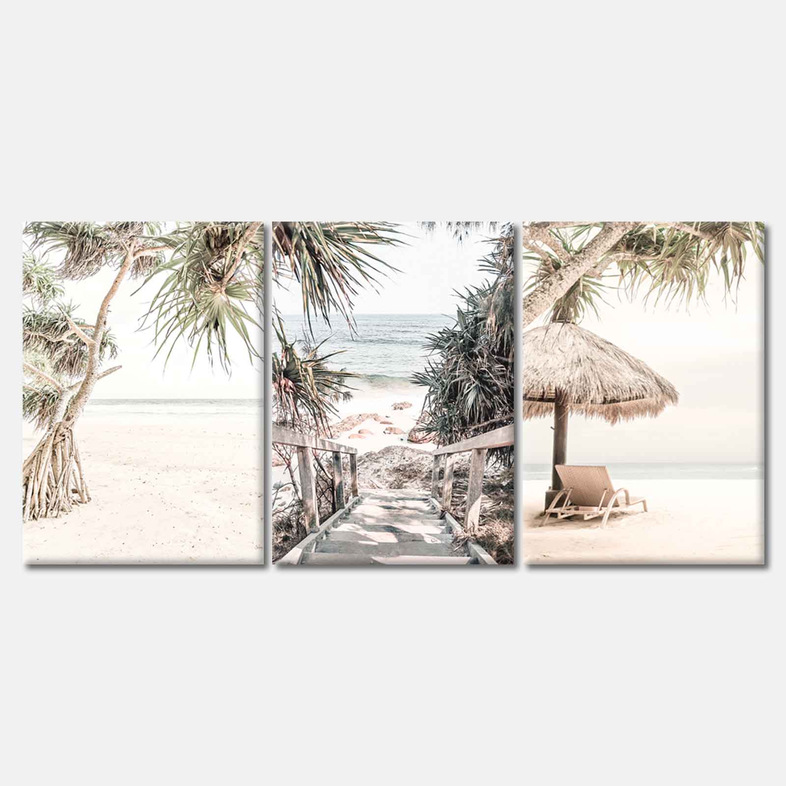 3 Set of Beach with Trees View High Quality Print 100% Australian Made Wall Canvas Ready to Hang