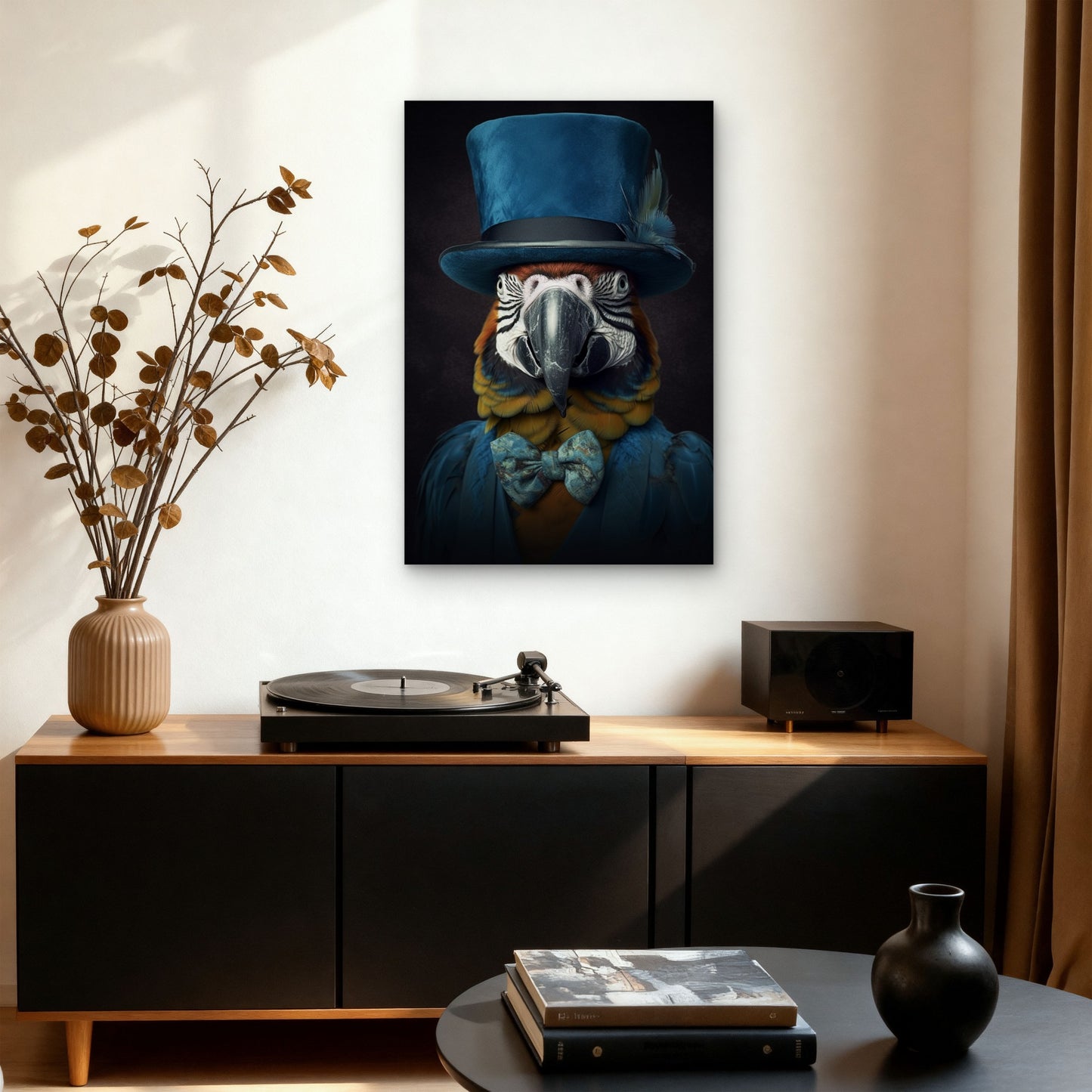 Araffe Wearing Blue Hat Macaw Bird 40x60cm Metal Print Ready to Hang