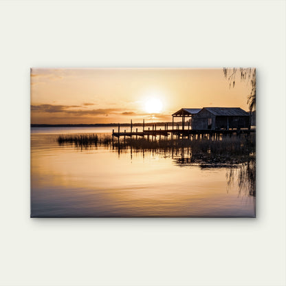 Rustic Pier Lake Boathouse Sunrise Wall Art Decor 100% Australian Made - Bella Home Decor
