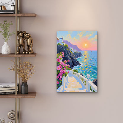 Santorini Greece Coastal Sunset 40x60cm Metal Print Ready to Hang