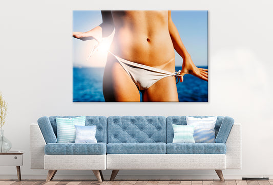 Woman on beach in summer bikini Wall Art Décor 100% Australian Made