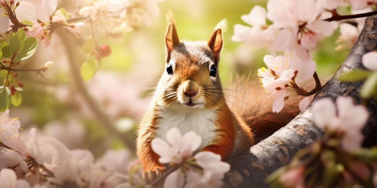 Cute Squirrel Spring Blossom Flower Wall Art Canvas Office Home Framed 120x60cm
