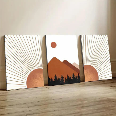 3pcs Abstract Terracotta Landscape Wall Art Set Canvas Unframed - High Quality Print 100% Australian Made Wall Canvas - Bella Home Decor