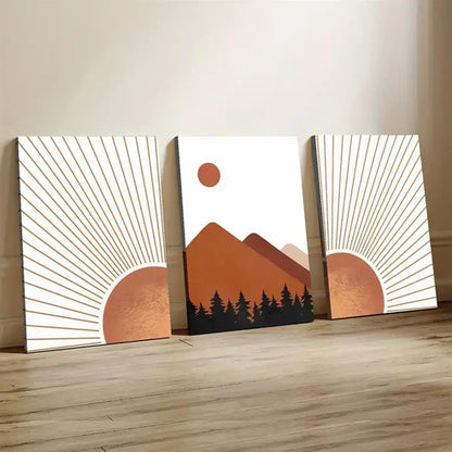 3pcs Abstract Terracotta Landscape Wall Art Set Canvas Unframed - High Quality Print 100% Australian Made Wall Canvas - Bella Home Decor
