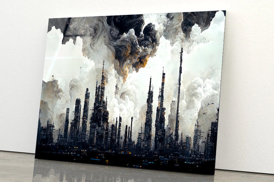 Tall Buildings and Smoke Visible View Acrylic Glass Print Tempered Glass Wall Art 100% Made in Australia Ready to Hang