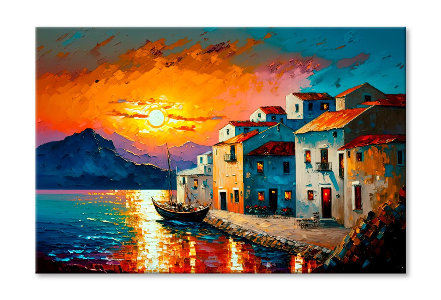 Ocean View In Evening Time Oil Painting Wall Art Limited Edition High Quality Print Stretched Canvas None