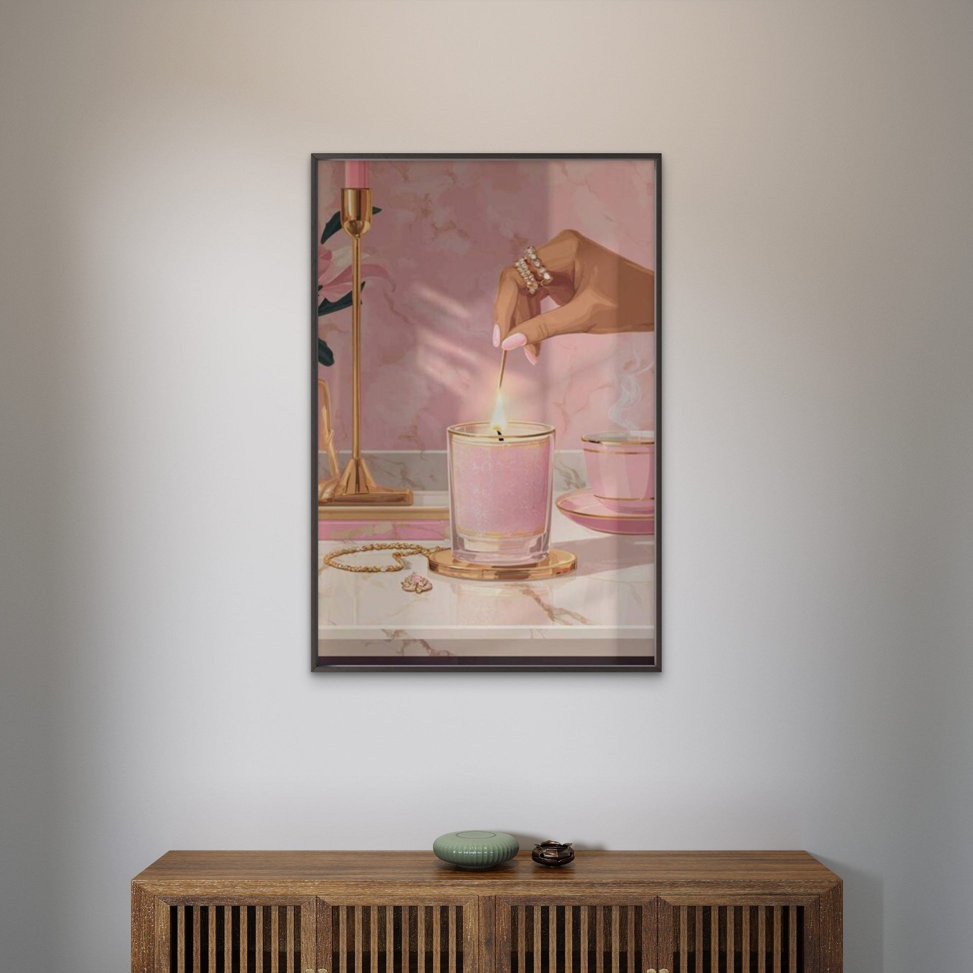 Scented Candle Pink Golden Female Illustration Fashion Home Decor Premium Quality Poster Print Choose Your Sizes - Bella Home Decor