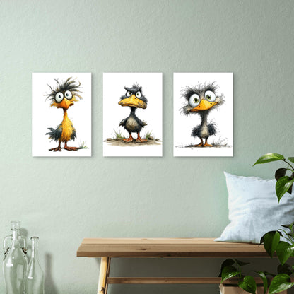 3pcs Funny Crazy Messy Birds Wall Art Set Canvas Framed 40x60cm - High Quality Print 100% Australian Made Wall Canvas Ready to Hang