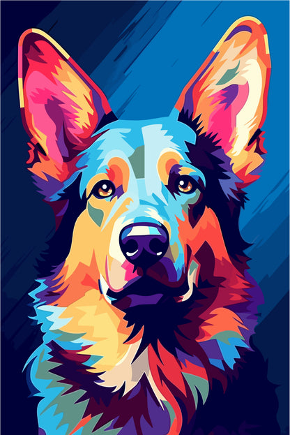 German Shepherd Rainbow Dog Pet Portrait 60x90cm Metal Print Ready to Hang
