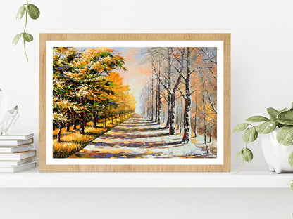 Allegory On Theme Winter Season & Autumn Season Painting Glass Framed Wall Art, Ready to Hang Quality Print With White Border Oak