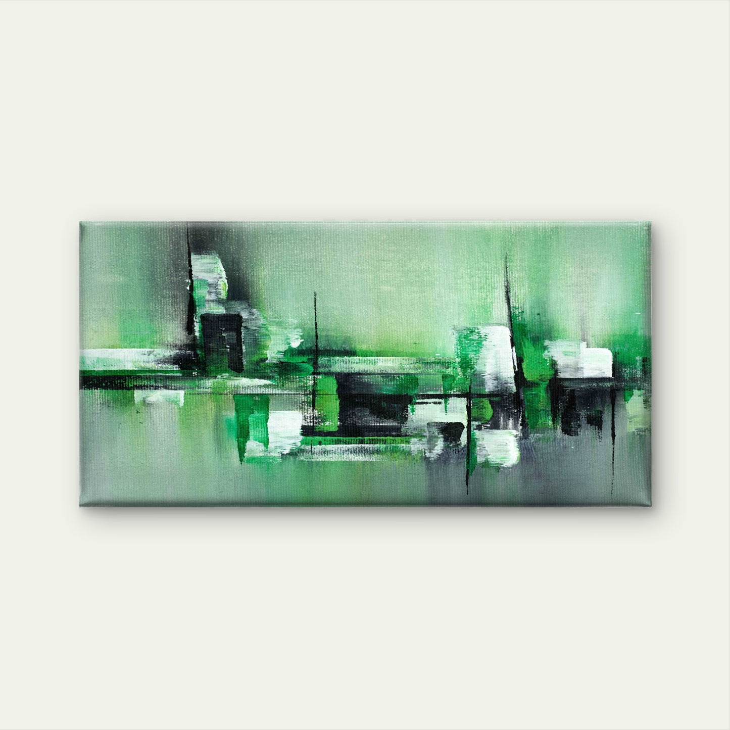 Modern Green White Abstract Wall Art Canvas Office Home Room Framed 120x60 cm - Bella Home Decor