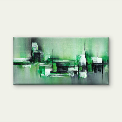Modern Green White Abstract Wall Art Canvas Office Home Room Framed 120x60 cm - Bella Home Decor