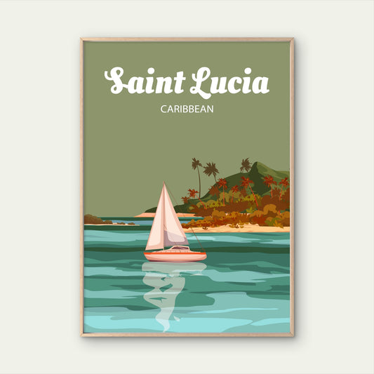 Saint Lucia Tropical Island Resort Vintage Sailboat Travel Poster Print Wall Art