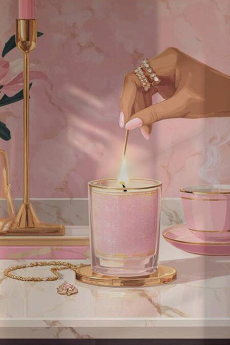Scented Candle Pink Golden Female Illustration Fashion Home Decor Premium Quality Poster Print Choose Your Sizes - Bella Home Decor