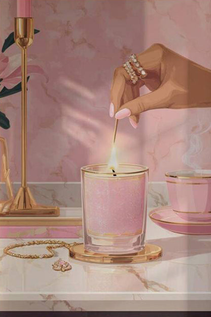 Scented Candle Pink Golden Female Illustration Fashion Home Decor Premium Quality Poster Print Choose Your Sizes - Bella Home Decor