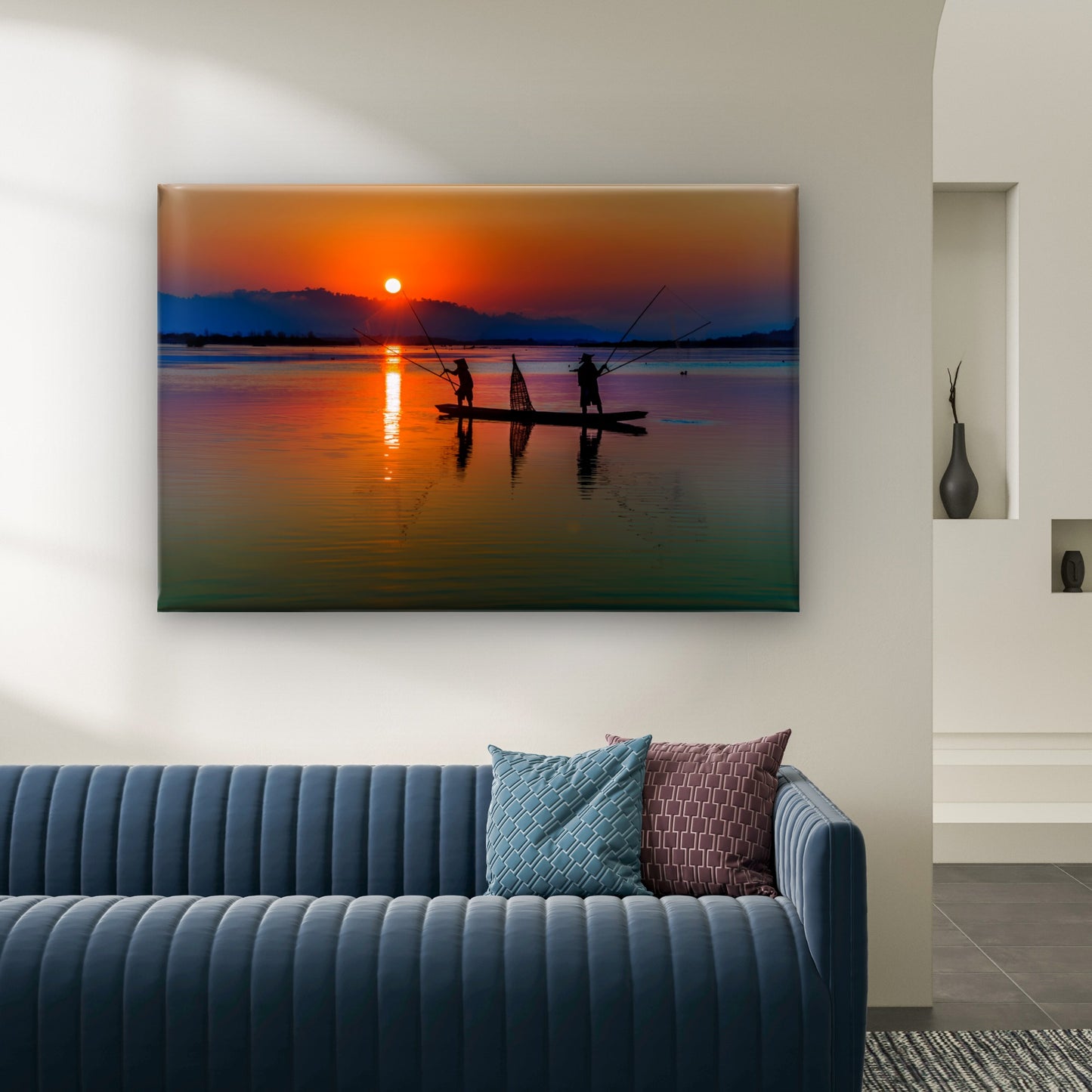 Stunning Golden Sunrise Reflections Over Inle Lake In Myanmar Wall Art Decor 100% Australian Made