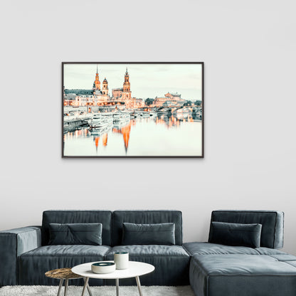 Soft Toned Dresden Germany Architecture and Elbe River Wall Art Decor 100% Australian Made