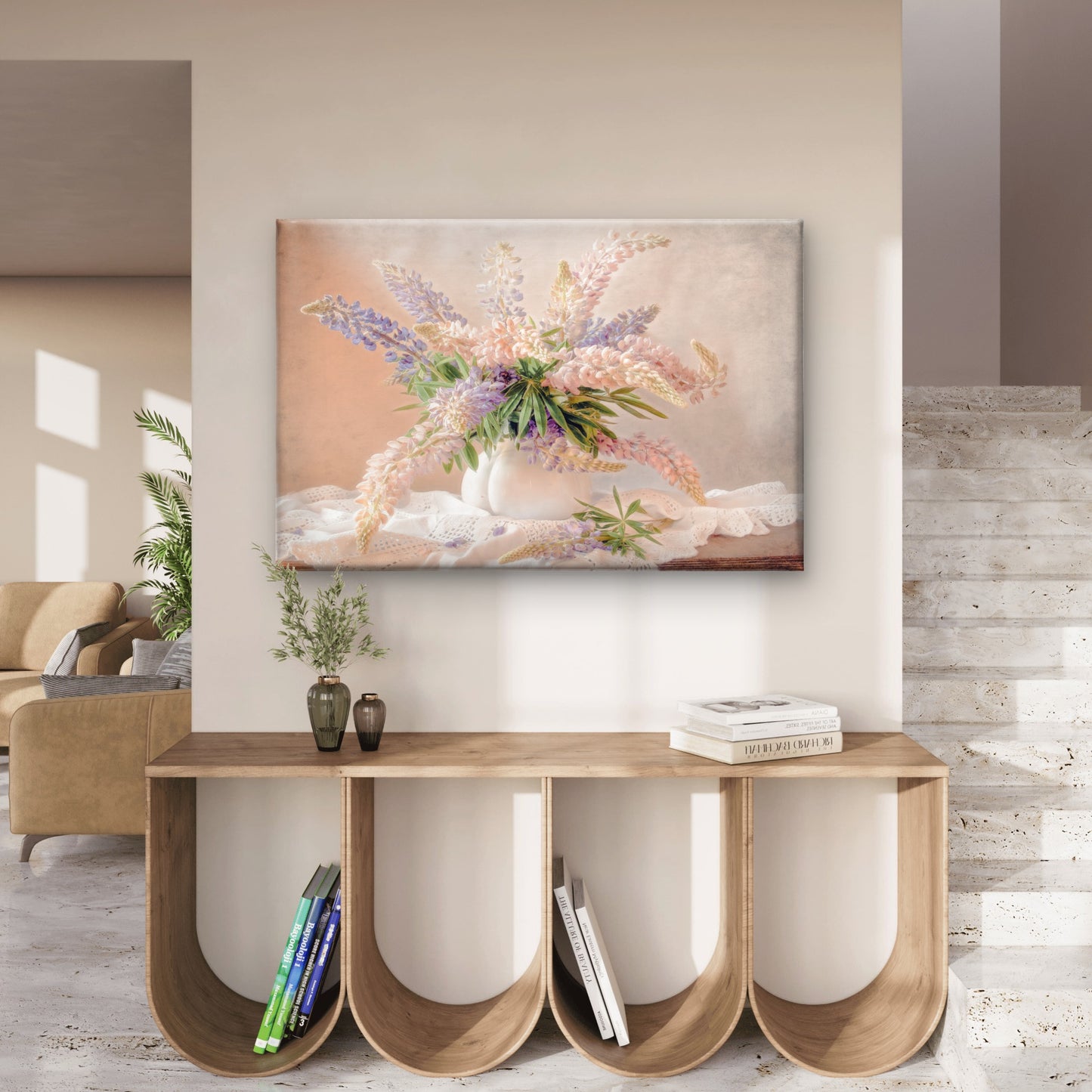 Soft Pastel Lavender Lupine Rustic Floral Bouquet Wall Art Decor 100% Australian Made