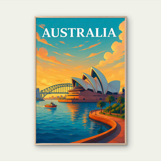 Australia Sydney Opera House and Harbour Bridge Scenery Travel Poster Print Wall Art