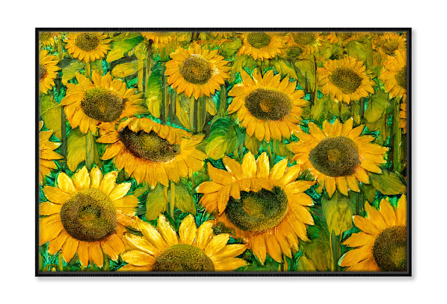 Sunflower Field Closeup Oil Painting Wall Art Limited Edition High Quality Print Canvas Box Framed Black