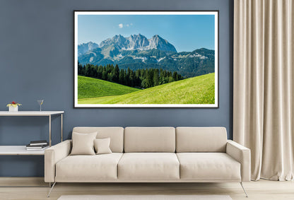 Green Meadows Nature Scenery with Mountains Home Decor Premium Quality Poster Print Choose Your Sizes