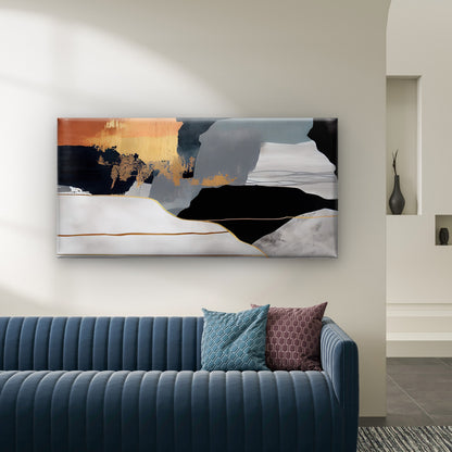 Modern Gold Black Abstract Wall Art Canvas Office Home Room Framed 120x60cm - Bella Home Decor