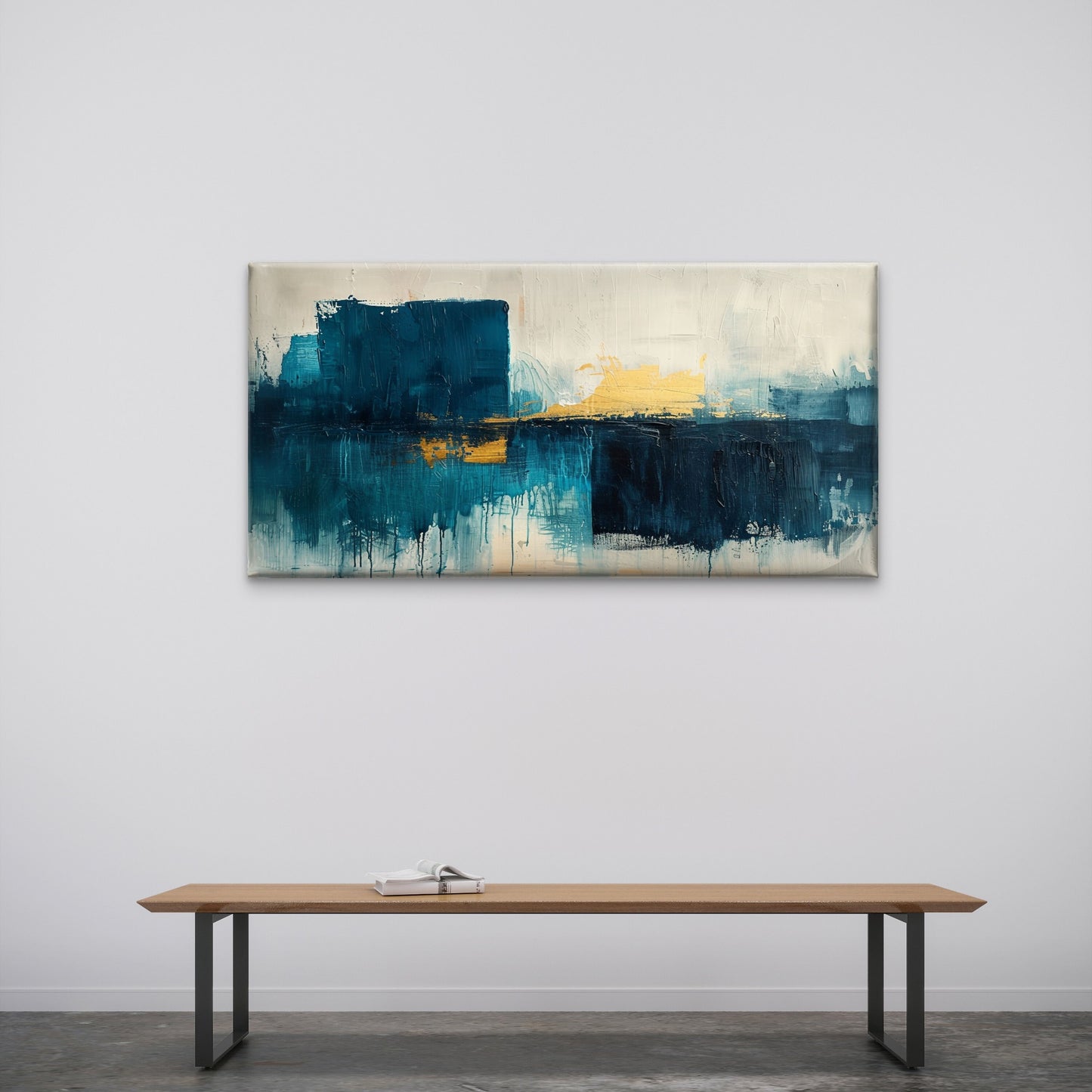 Teal Gold Abstract Texture Minimalist Design Wall Art Canvas Office Home Framed 120x60cm