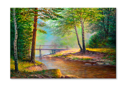 Forest River View Oil Painting Wall Art Limited Edition High Quality Print Stretched Canvas None