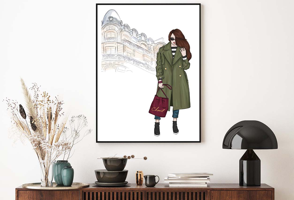 Green Girl with Red Bag Fashion Store Art Design Home Decor Premium Quality Poster Print Choose Your Sizes