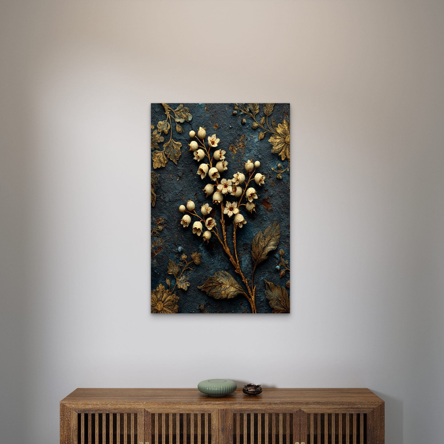 Vintage Gold Flower Floral Lily Dark 40x60cm Metal Print Ready to Hang