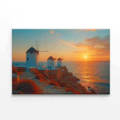 Buildings on a Rocky Shore, Sky In Greece Print 100% Australian Made - Bella Home Decor