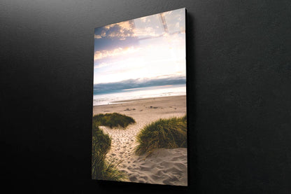 Sandy Trail Leads to The Beach Under Sunset on The Oregon Coas Portrait Photograph Acrylic Glass Print Tempered Glass Wall Art 100% Made in Australia Ready to Hang - Bella Home Decor