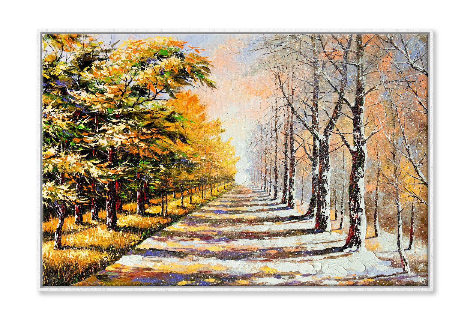 Allegory On Theme Winter Season & Autumn Season Painting Wall Art Limited Edition High Quality Print Canvas Box Framed White