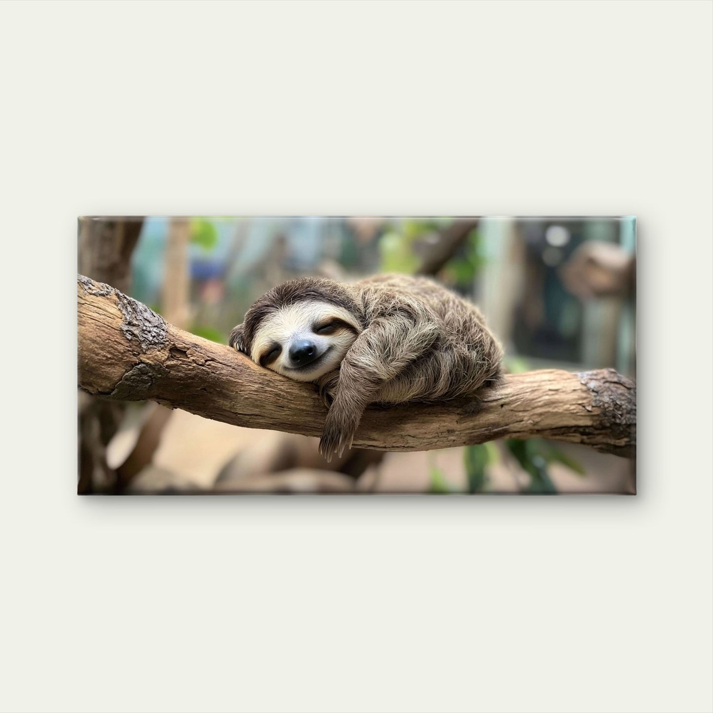 Cute Sleeping Sloth Tree Branch Tropical Wildlife Wall Art Canvas Office Home Room Framed 120x60cm