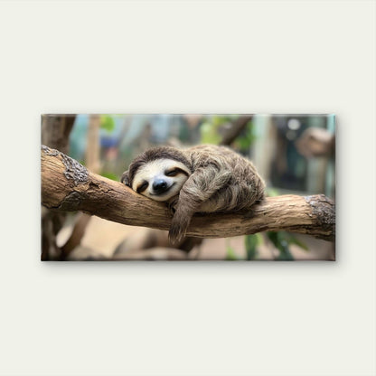 Cute Sleeping Sloth Tree Branch Tropical Wildlife Wall Art Canvas Office Home Room Framed 120x60cm