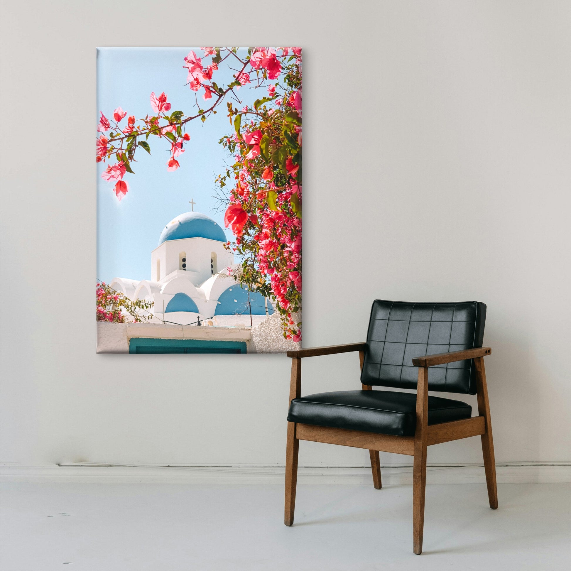 White Stone Church Blue Dome Bougainvillea Greek Sky Wall Art Decor 100% Australian Made - Bella Home Decor
