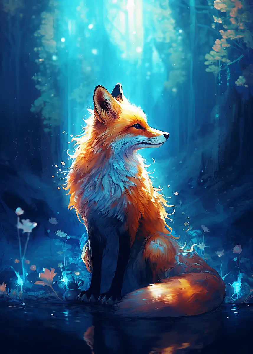 Mystic Forest Fox Fantasy 40x60cm Metal Print Ready to Hang