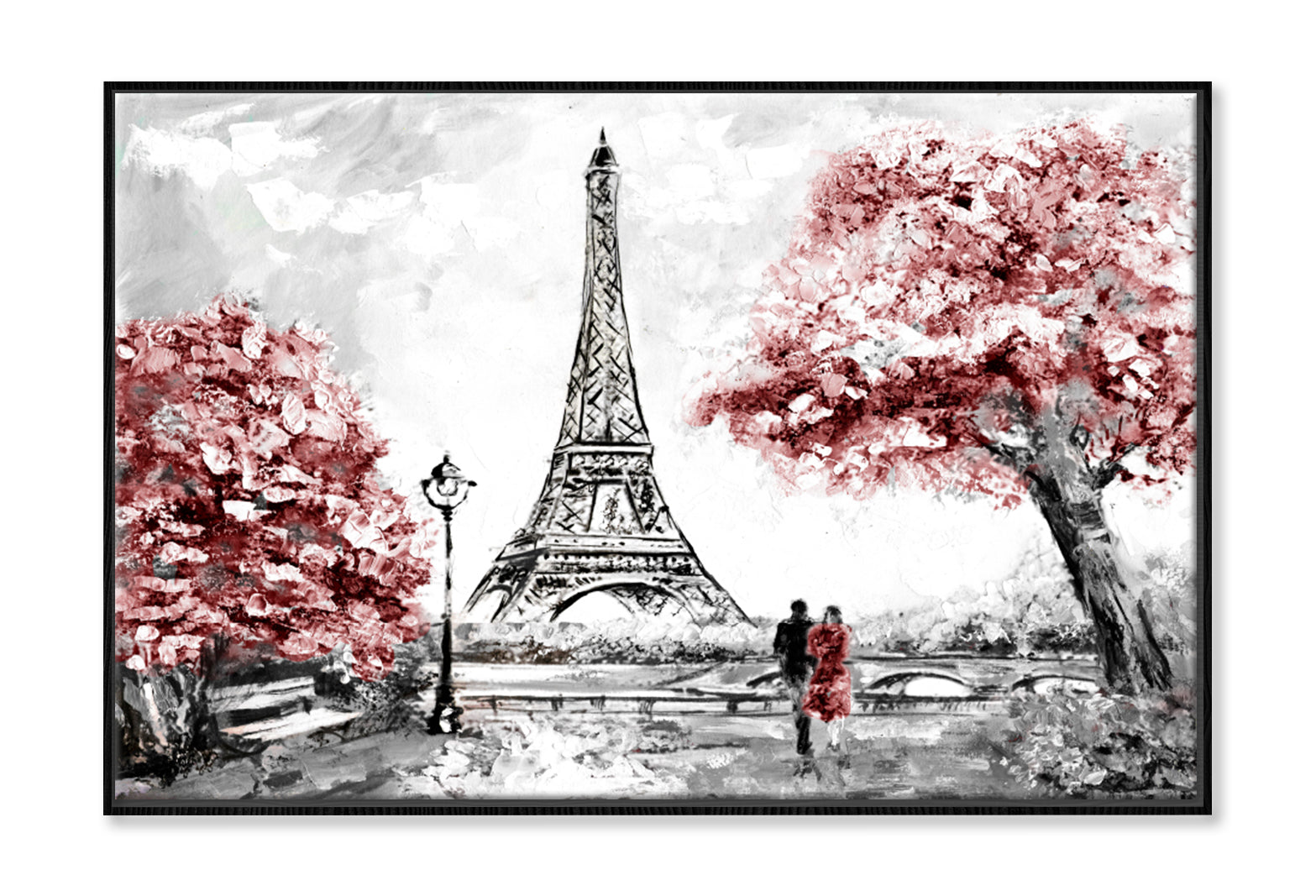 Street View of Paris Oil Painting Wall Art Limited Edition High Quality Print Canvas Box Framed Black