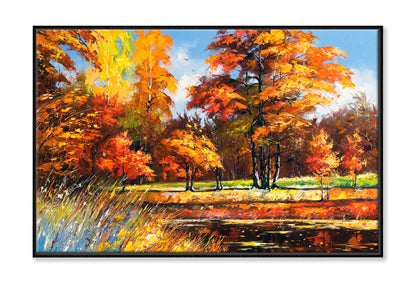 Autumn On The Bank Of The River Oil Painting Wall Art Limited Edition High Quality Print Canvas Box Framed Black