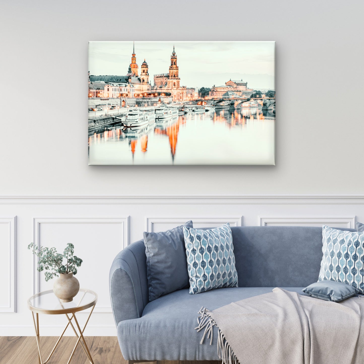 Soft Toned Dresden Germany Architecture and Elbe River Wall Art Decor 100% Australian Made