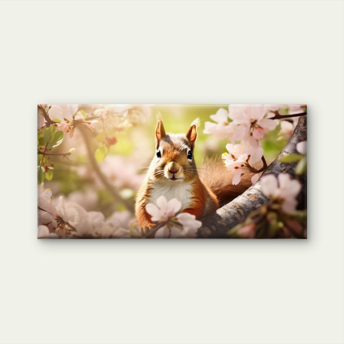 Cute Squirrel Spring Blossom Flower Wall Art Canvas Office Home Framed 120x60cm