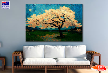 Japanese Cherry Tree In Green Meadow Oil Painting Limited Edition High Quality Print