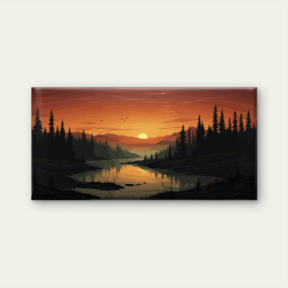 Gold Sunset Forest River Valley Wall Art Canvas Office Home Room Framed 120x60cm