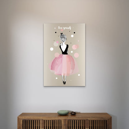 Pink Ballerina Love Youself Quote 40x60cm Metal Print Ready to Hang - Bella Home Decor