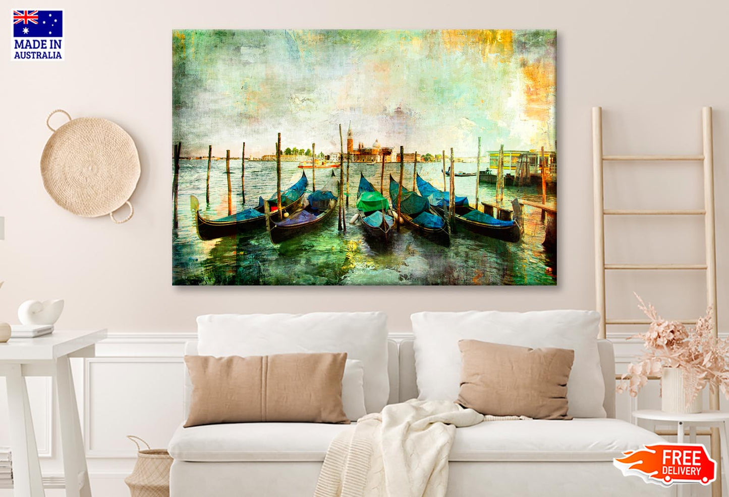 Gondolas - Beautiful Venetian Pictures - Oil Painting Style Wall Art Decor 100% Australian Made - Bella Home Decor