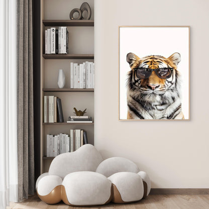 Minimalist Modern Tiger with Trendy Glasses Fashion Home Decor Premium Quality Poster Print Choose Your Sizes