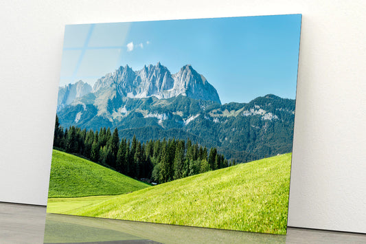 Green Meadows Nature Scenery with Mountains Acrylic Glass Print Tempered Glass Wall Art 100% Made in Australia Ready to Hang