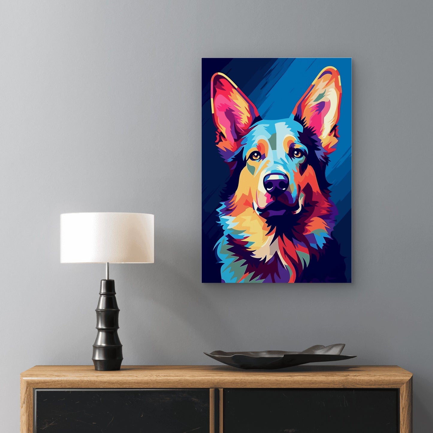 German Shepherd Rainbow Dog Pet Portrait 60x90cm Metal Print Ready to Hang
