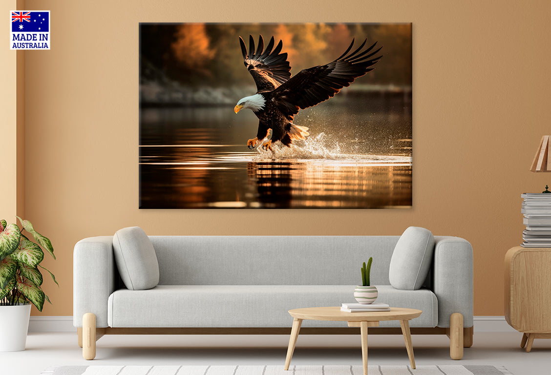 Eagle Flight Sunset River Forest Scenery Wall Art Decor 100% Australian Made